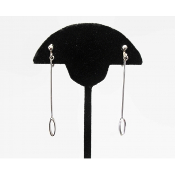 Minimalist Long Silver Pendulum Dangle Drop Clip on Earrings Vintage Jewelry 2 3/8 inch Dainty Long Earrings
