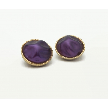 Vintage Signed Coro Purple and Gold Clip on Earrings Nugget Shaped Purple Cabochons Round Button Earrings Mid Century Jewelry