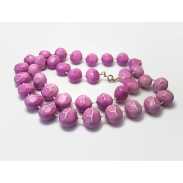 Vintage Light Purple Mottled Bead Necklace 24 inch Chunky Acrylic Plastic Beads