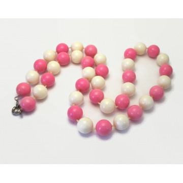 Vintage Pink and White Beaded Necklace 18 inch  9mm Acrylic Plastic Beads