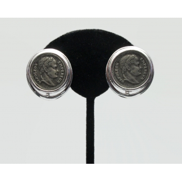 Vintage Napoleon Coin Silver Tone Clip on Earrings  French Napoleon Bonaparte Empereur Emperor Faux Coin Earrings Vintage Jewelry