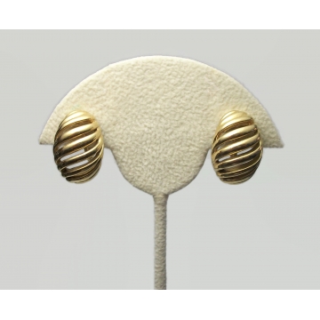 Vintage Gold Clip on Earrings Openwork Oval