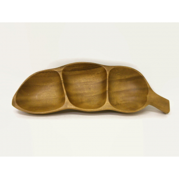 Vintage Wood Pea Pod Shaped Bowl Dish Tray 15" Long Monkey Pod Three Section Wooden Serving Bowl Nuts Candy Dish Mid Century Modern Decor