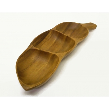 Vintage Wood Pea Pod Shaped Bowl Dish Tray 15" Long Monkey Pod Three Section Wooden Serving Bowl Nuts Candy Dish Mid Century Modern Decor