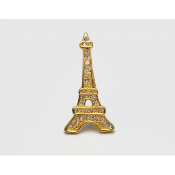 Vintage Eiffel Tower Shaped Brooch Gold Tone with Clear Rhinestones Paris France Europe Monument Travel Souvenir Lapel Pin