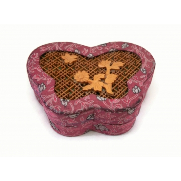 Vintage Butterfly Shaped Brocade and Wood Inlay Trinket Box  Small Plum Purple Butterfly Keepsake Box Small Jewelry Storage Box