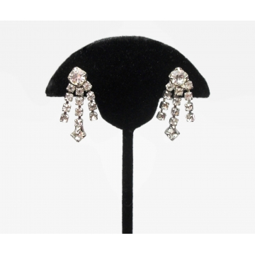 Vintage Clear Crystal Dangle Screw Back Clip on Earrings Formal Rhinestone Earrings Prong Set Wedding Jewelry for Bride Bridal