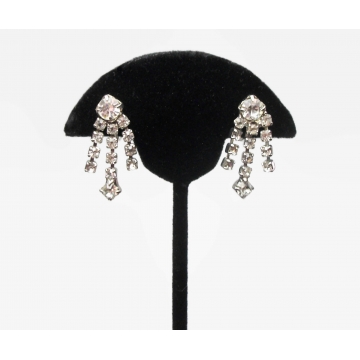 Vintage Clear Crystal Dangle Screw Back Clip on Earrings Formal Rhinestone Earrings Prong Set Wedding Jewelry for Bride Bridal