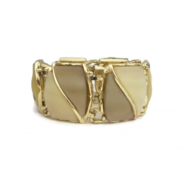 Vintage Thermoset Bracelet Cream Ecru Taupe Beige  Gold Tone Neutral Colors Chunky Wide Bracelet with Foldover Clasp