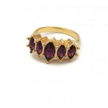 Vintage 1990s Avon Faux Amethyst Ring Gold with Purple Crystals Rhinestones Size 6 1/2 February Birthstone Jewelry Marquis Sparkle