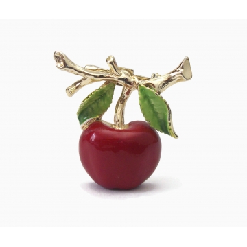 Vintage Gerry's Apple Brooch Enamel and Gold Tone Red Apple Lapel Pin