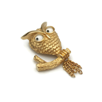 Vintage Avon Owl Brooch Gold Googly Eyed Owl Pin Whimsical Funny Bird 1970s 1975 "Wise Guy"