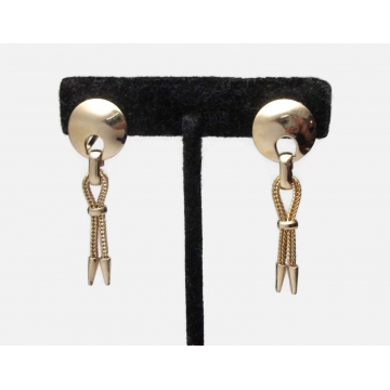 Vintage Gold Tone Dangle Screw Back Earrings Long Gold Rope Tassel Clip Earrings with Adjustable Screws Mid Century Jewelry Bolo Earrings