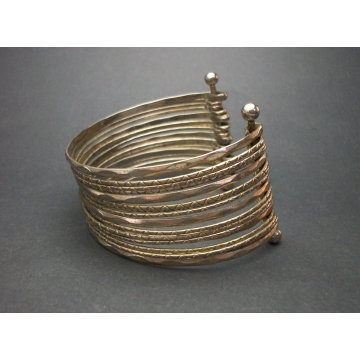 Vintage Multi Bangle Cuff Bracelet  Stacked Silver Tone Layers  One Size Fits Most  Boho Jewelry