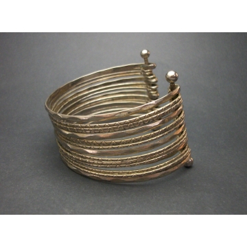 Vintage Multi Bangle Cuff Bracelet  Stacked Silver Tone Layers  One Size Fits Most  Boho Jewelry