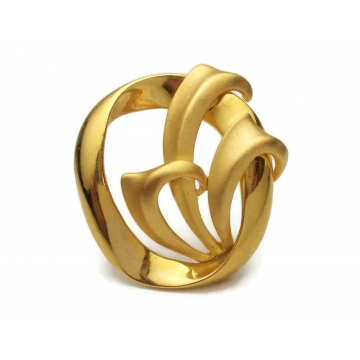 Vintage Gold Tone Floral Brooch Openwork Leaves Flowers Circle Pin Unique Elegant Open Design Floral Lapel Pin for Men or Women