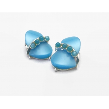 Vintage Aqua Blue Thermoset  and Silver Tone Clip on Earrings Mid Century Jewelry