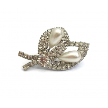 Vintage Rhinestone Calla Lily Brooch Silver Tone Faux Pearl Floral Wedding Jewelry Lapel Pin  Formal Art Deco Flower Spray