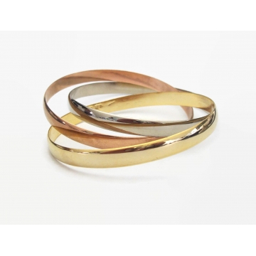 Vintage Copper Silver and Gold Tone Interconnected Bangles Tri Color Mixed Metal Bangle Bracelets Connected Intertwined Three in One