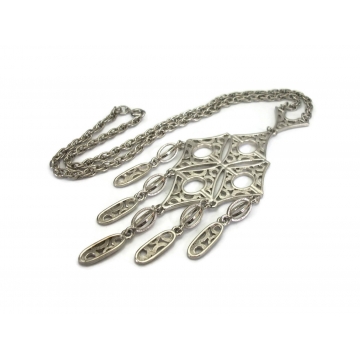 Vintage Large Silver Medallion Pendant Statement Necklace Boho Jewelry 1960s 1970s Big Chandelier Pendant Bohemian 60s 70s