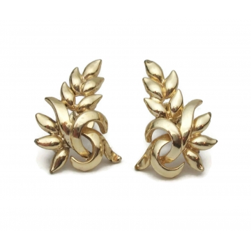 Vintage Coro Gold Tone Floral Leaves Screw Back Clip On Earrings  Mid Century Signed Coro Art Nouveau Style Jewelry
