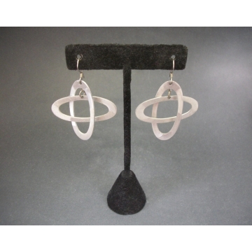 Vintage Lightweight Silver Tone Ovals Dangle Hook Earrings for Pierced Ears Openwork Drop Earrings