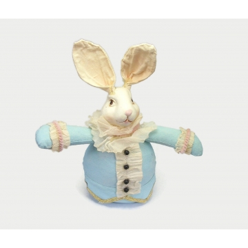 Vintage Hand Painted Fabric Resin Bunny Rabbit Art Doll with Weighted Bottom Display Figurine Easter Decor White Rabbit