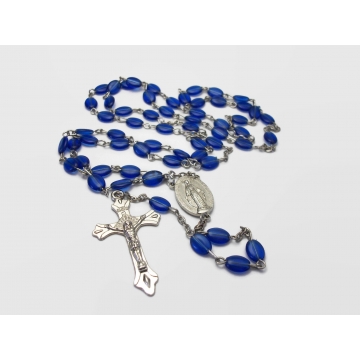 Vintage Plastic Blue Catholic Rosary Beads with Crucifix Cross and Virgin Mary Centerpiece Long 24" Lightweight Prayer Beads
