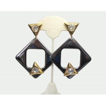 Vintage Huge Metallic Plastic Clip on Earrings Statement Jewelry Lightweight Fun Big Large Earrings Geometric Squares Triangles Avant Garde