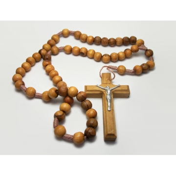 Vintage Jerusalem Olive Wood Rosary Beads Wooden Crucifix with Silver Tone Metal Five Decade Rosary