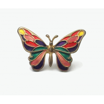 Vintage Enamel Butterfly Brooch Colorful Butterfly Lapel Pin Shawl Scarf Pin Red Purple Pink Green Gold