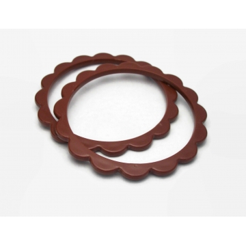 Vintage Sienna Brown Plastic Bangles Scalloped Edge Set of Two Thin Bangle Bracelets