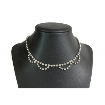 Vintage Rhinestone Scalloped Choker Necklace 14 1/2 inch long Formal Silver Tone Clear Rhinestone Jewelry Wedding Bride Prom Quinceanera