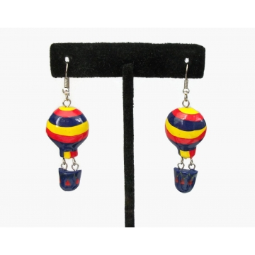 Hot Air Balloon Dangle Hook Earrings Navy Blue Red Yellow Primary Colors Lightweight for Pierced Ears Whimsical Vintage 90s Jewelry