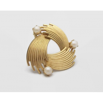 Vintage Winard 12KGF Brooch 12K Gold Filled with Faux Pearl Accents 1940s 1950s 40s 50s MId Century Lapel Pin