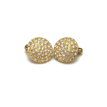 Vintage Monet Gold Pave Rhinestone Clip on Earrings Round 3/4" Button Clear Rhinestone Wedding Bride Bridal Jewelry