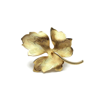 Vintage Gold Leaf Brooch Lapel Pin Textured Detailed Autumn Fall Leaf Pin