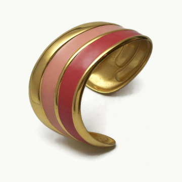 Vintage Napier Asymmetrical Cuff Bracelet Rose Pink and Salmon Enamel & Gold Two Tone Pink Signed Vintage Jewelry Avant Garde