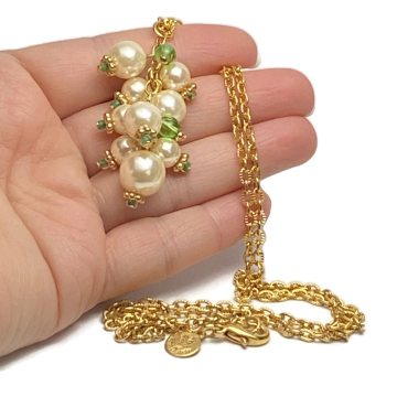 Vintage Sarah Coventry Pearl Bead Cluster Pendant Necklace Long Drop Pendant